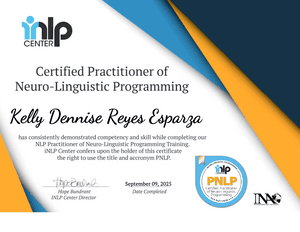 Certified Practitioner of Neuro-Linguistic Programming certificate from the INLP Center for Kelly Reyes Rivera